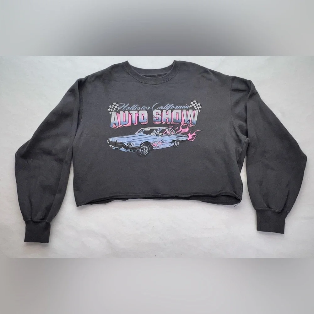 Hollister Graphic Car Show Gray‎ Cropped Sweatshirt, M